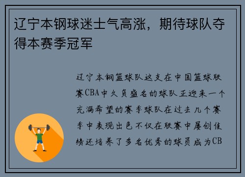 辽宁本钢球迷士气高涨，期待球队夺得本赛季冠军