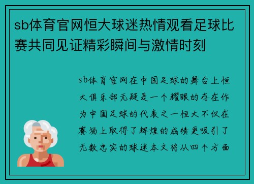 sb体育官网恒大球迷热情观看足球比赛共同见证精彩瞬间与激情时刻