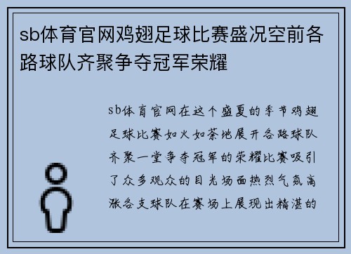 sb体育官网鸡翅足球比赛盛况空前各路球队齐聚争夺冠军荣耀