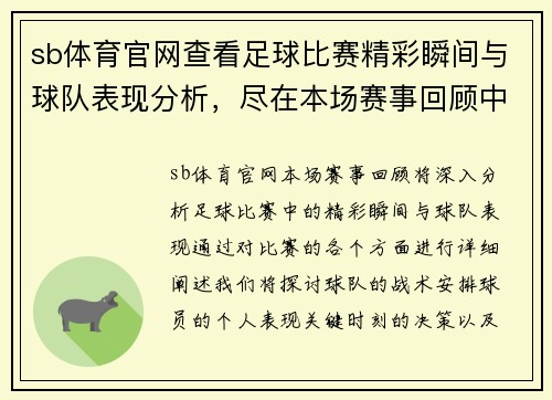 sb体育官网查看足球比赛精彩瞬间与球队表现分析，尽在本场赛事回顾中